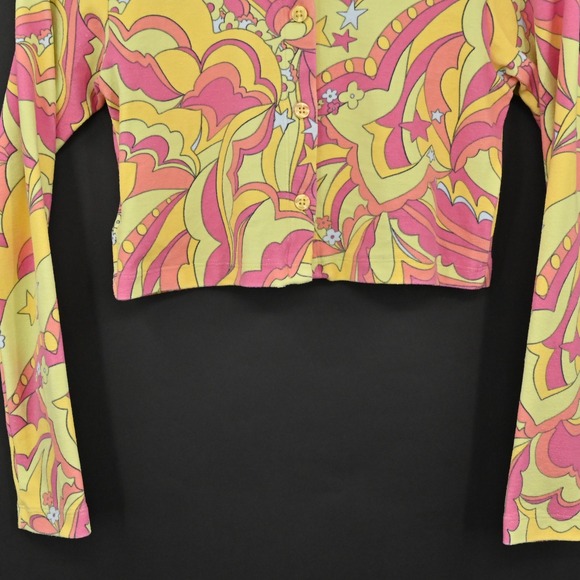 Frankies Bikinis Womens Cheri Terry Cardigan Size S Psychedelic Print Cropped - Picture 9 of 11